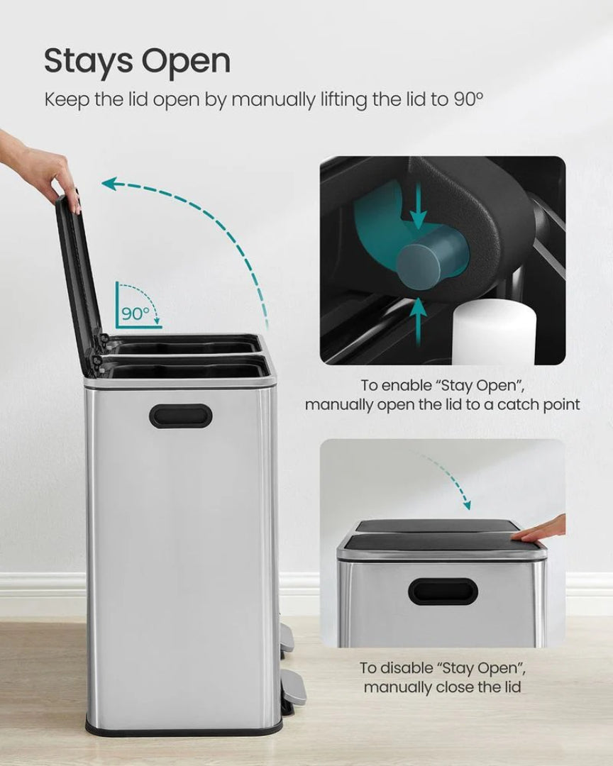 Dual Compartment Kitchen Trash Can with Pedal, 2 x 10.6 Gallon