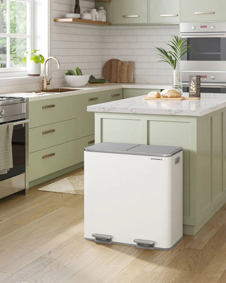 Dual Compartment Kitchen Trash Can with Pedal, 2 x 10.6 Gallon