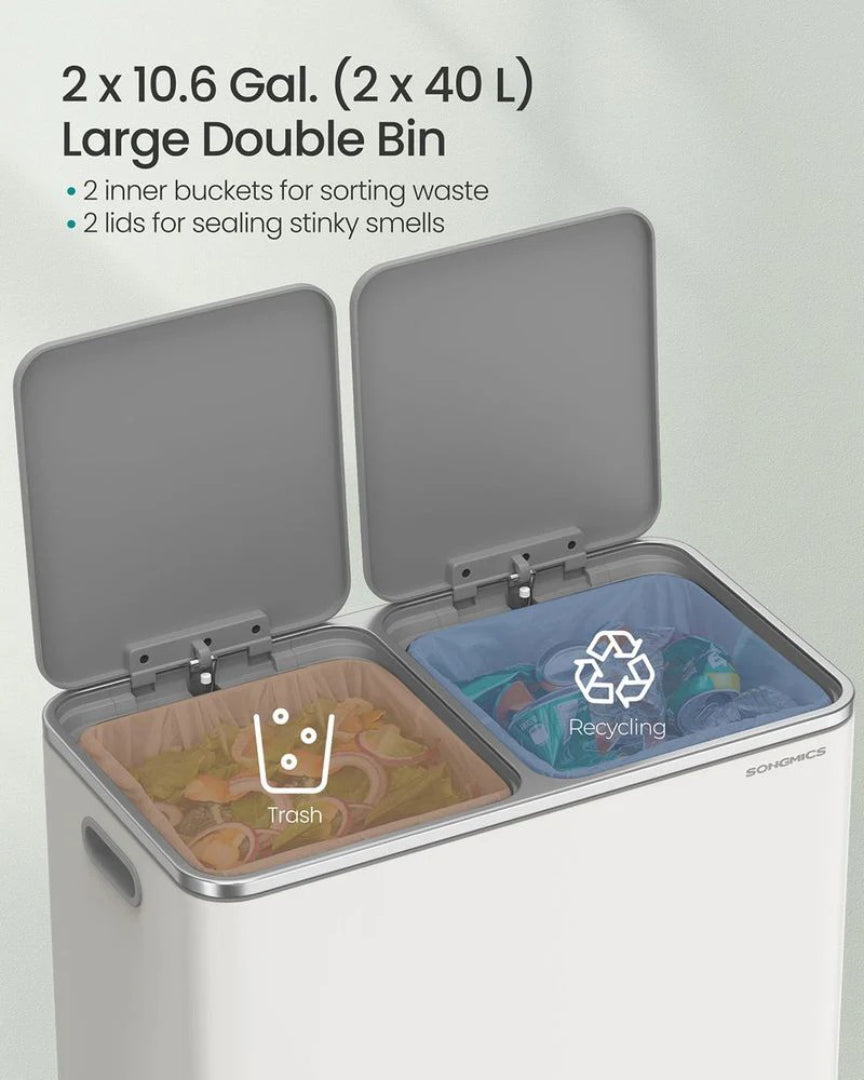 Dual Compartment Kitchen Trash Can with Pedal, 2 x 10.6 Gallon
