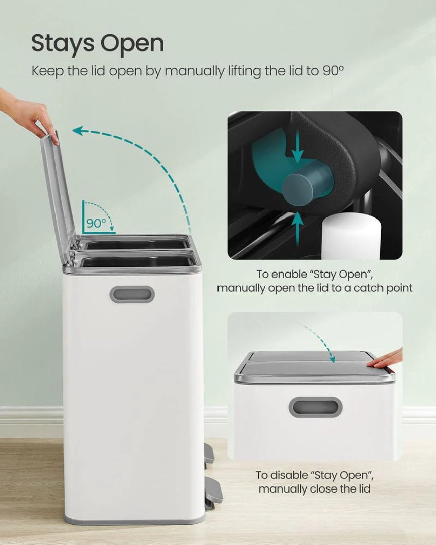 Dual Compartment Kitchen Trash Can with Pedal, 2 x 10.6 Gallon