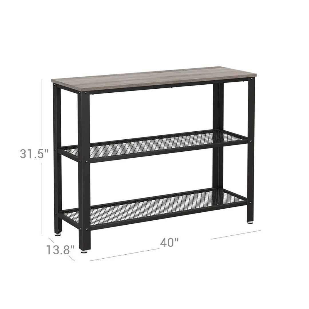 3-Tier Entryway Console Table with Mesh Shelves, Industrial Storage Shelf