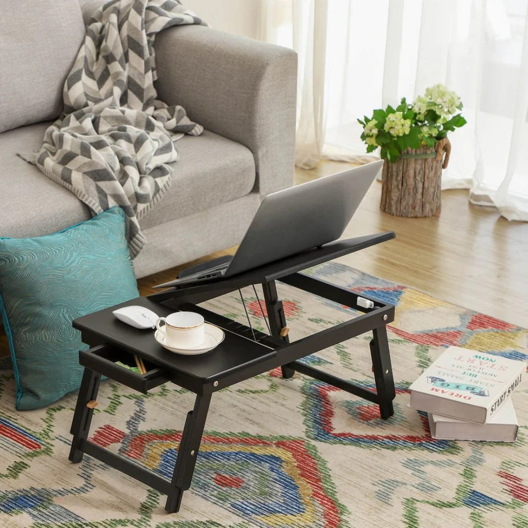 Bamboo Laptop Bed Desk With Tilting Top & Adjustable Height