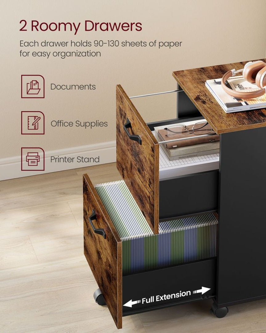 2 Drawer Rolling File Cabinet With Lockable Wheels, 27.6 Inch Unit