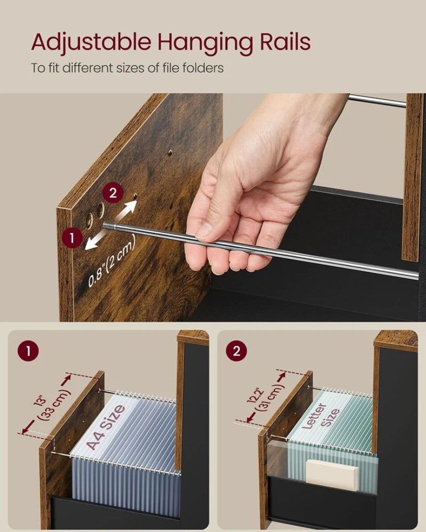 2 Drawer Rolling File Cabinet With Lockable Wheels, 27.6 Inch Unit