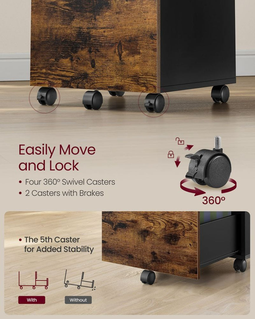 2 Drawer Rolling File Cabinet With Lockable Wheels, 27.6 Inch Unit