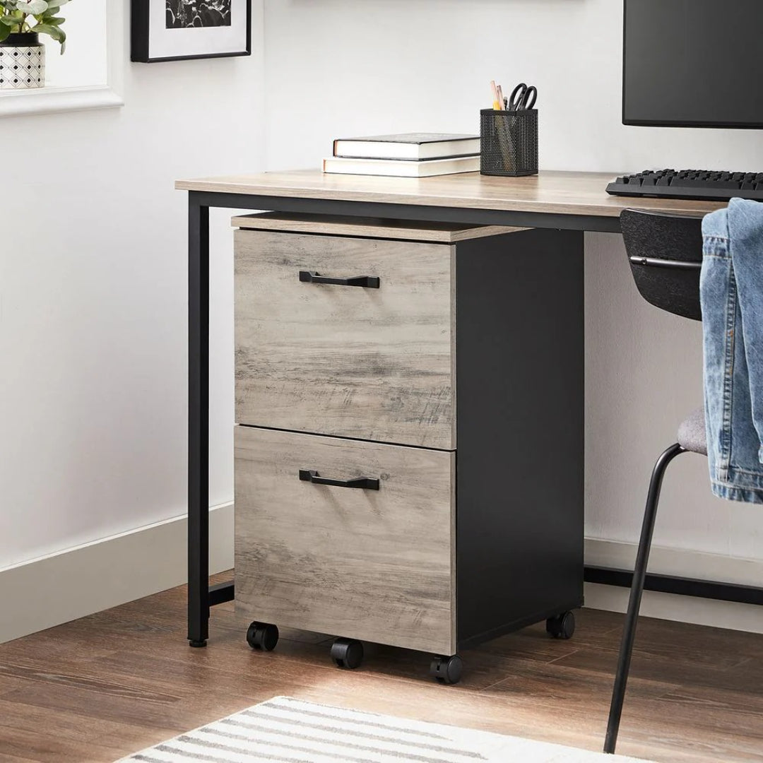 2 Drawer Rolling File Cabinet With Lockable Wheels, 27.6 Inch Unit