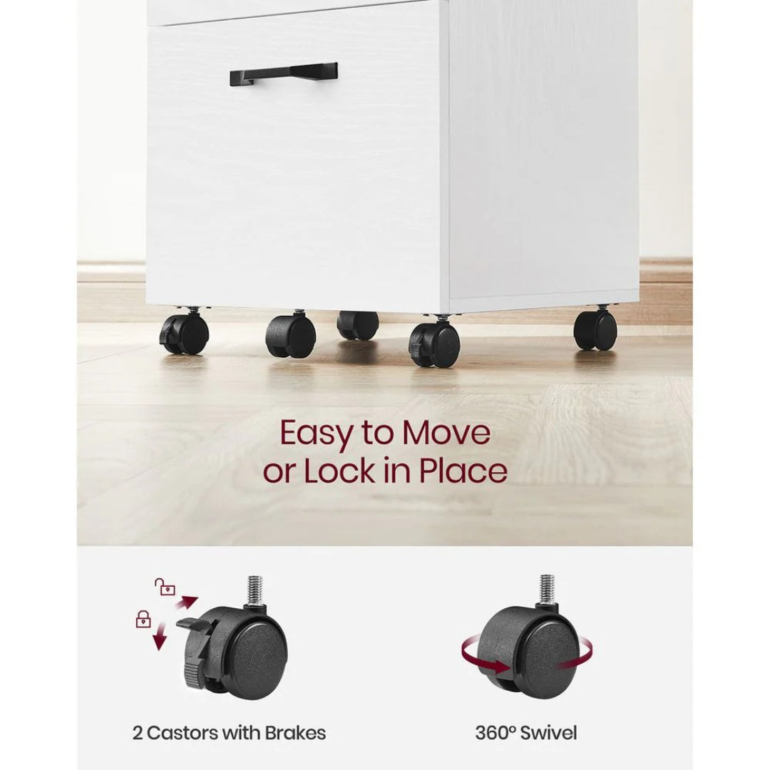 2 Drawer Rolling File Cabinet With Lockable Wheels, 27.6 Inch Unit