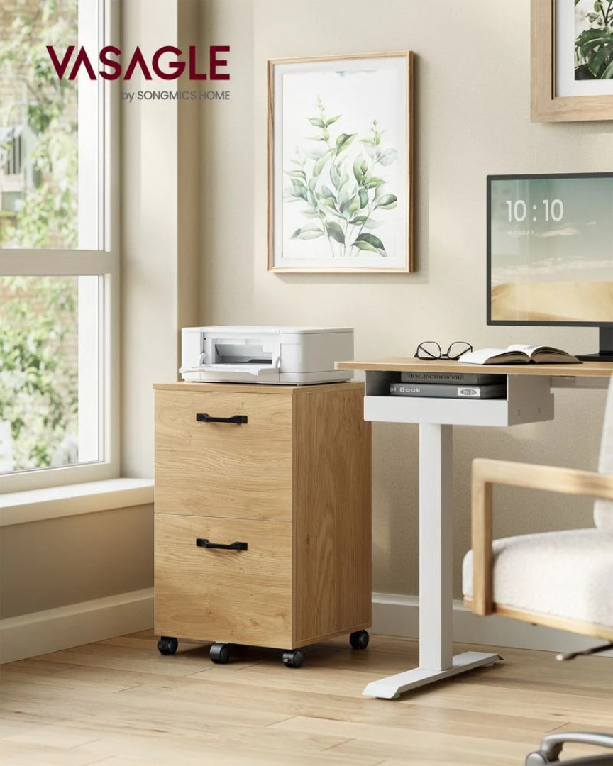2 Drawer Rolling File Cabinet With Lockable Wheels, 27.6 Inch Unit