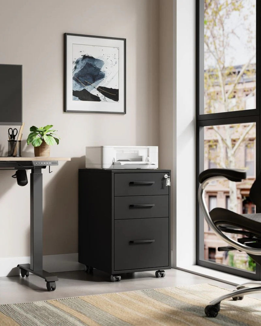 Office Filing Cabinet With Lock, 3 Drawer Mobile Storage Unit