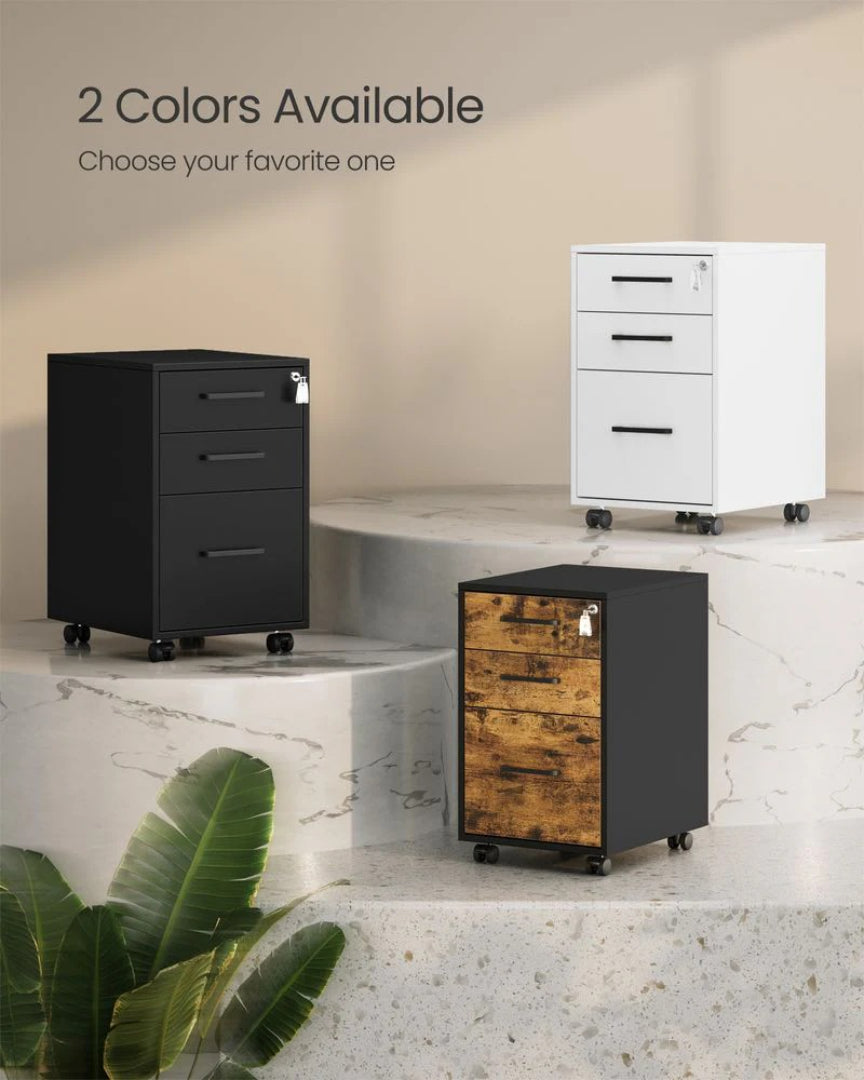 Office Filing Cabinet With Lock, 3 Drawer Mobile Storage Unit