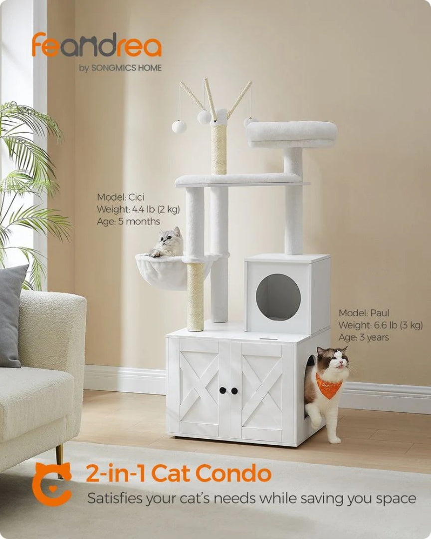 Cat Tree With Litter Box Enclosure Multi Level Cat Tower 22.6in