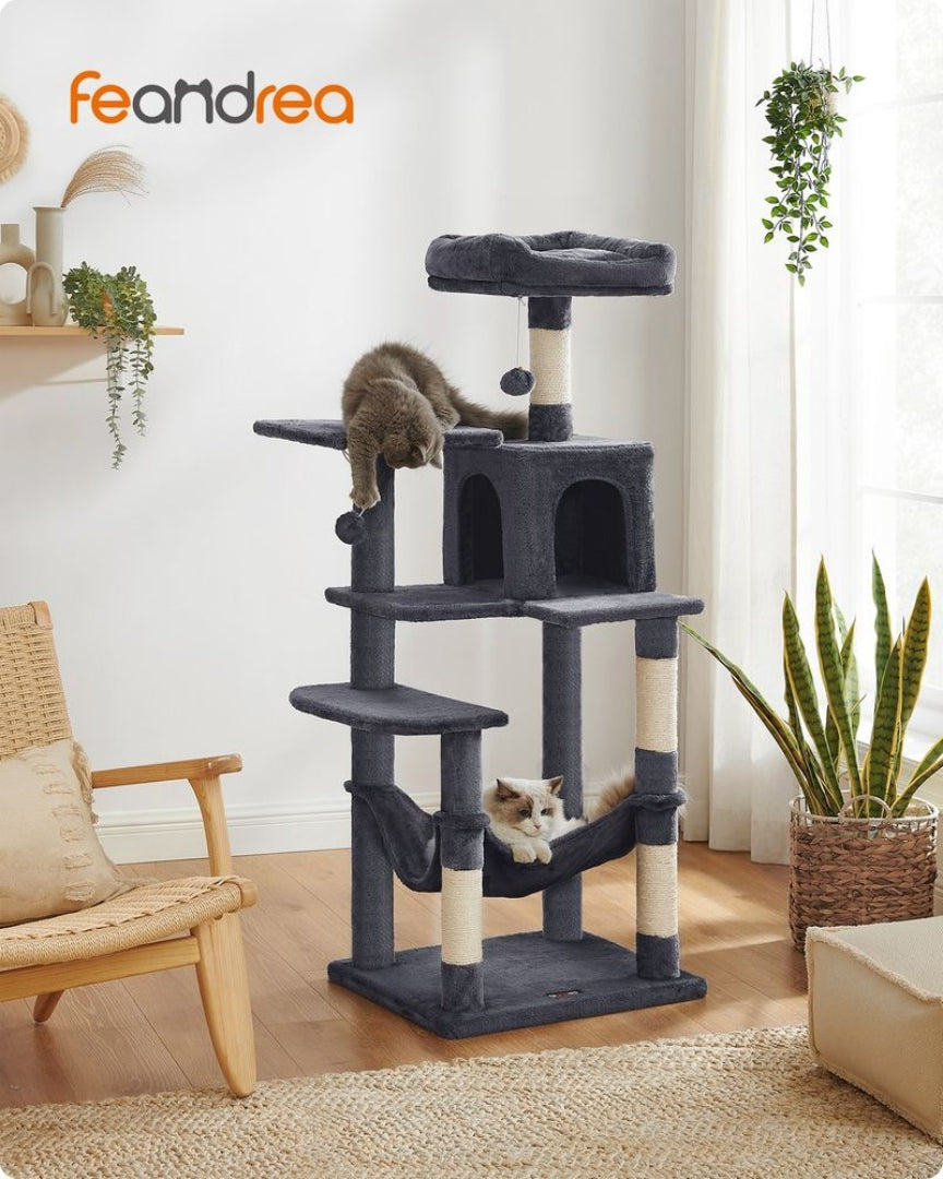 Cat Tower 56.3in Tall Multi Level Cat Tree With Hammock