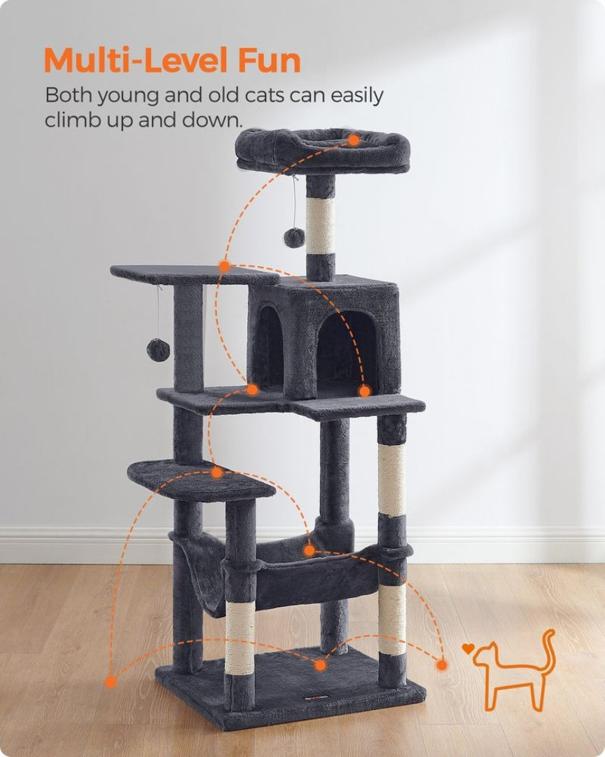 Cat Tower 56.3in Tall Multi Level Cat Tree With Hammock