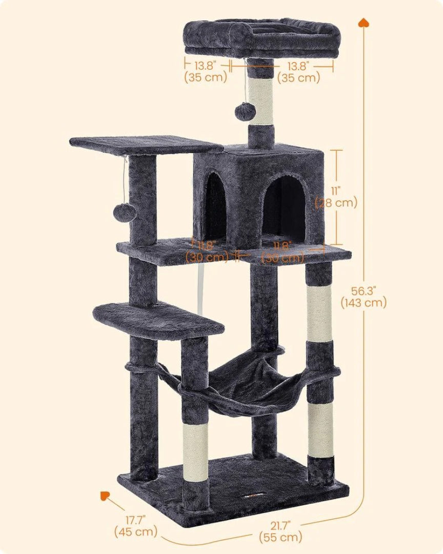 Cat Tower 56.3in Tall Multi Level Cat Tree With Hammock