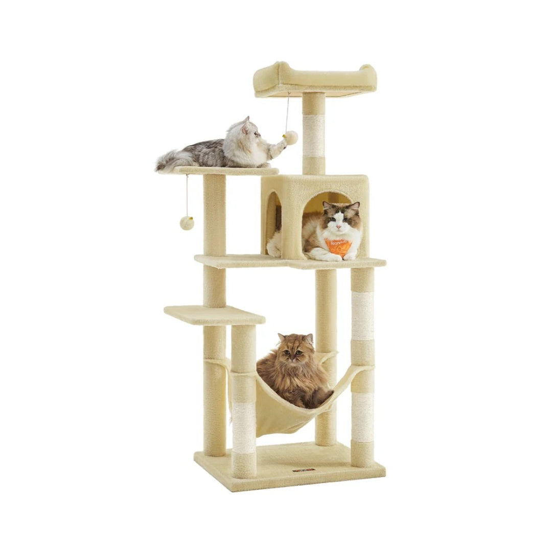 Cat Tower 56.3in Tall Multi Level Cat Tree With Hammock