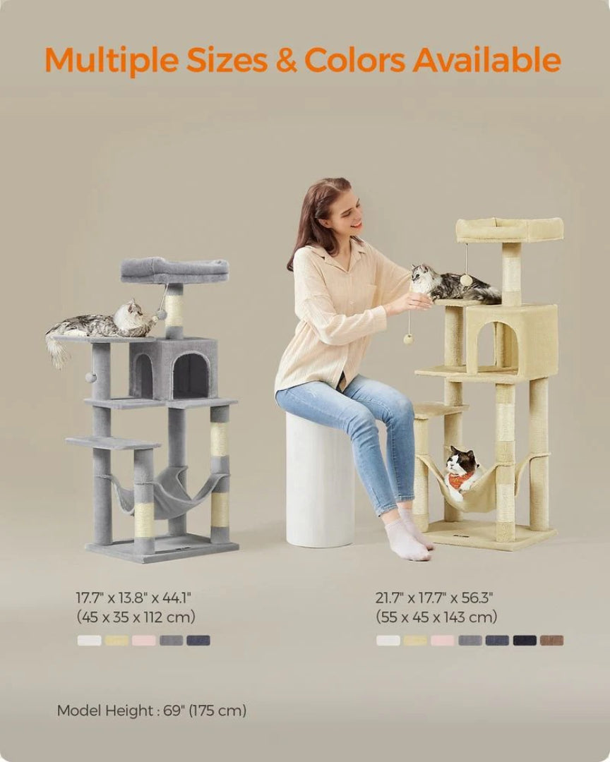 Cat Tower 56.3in Tall Multi Level Cat Tree With Hammock