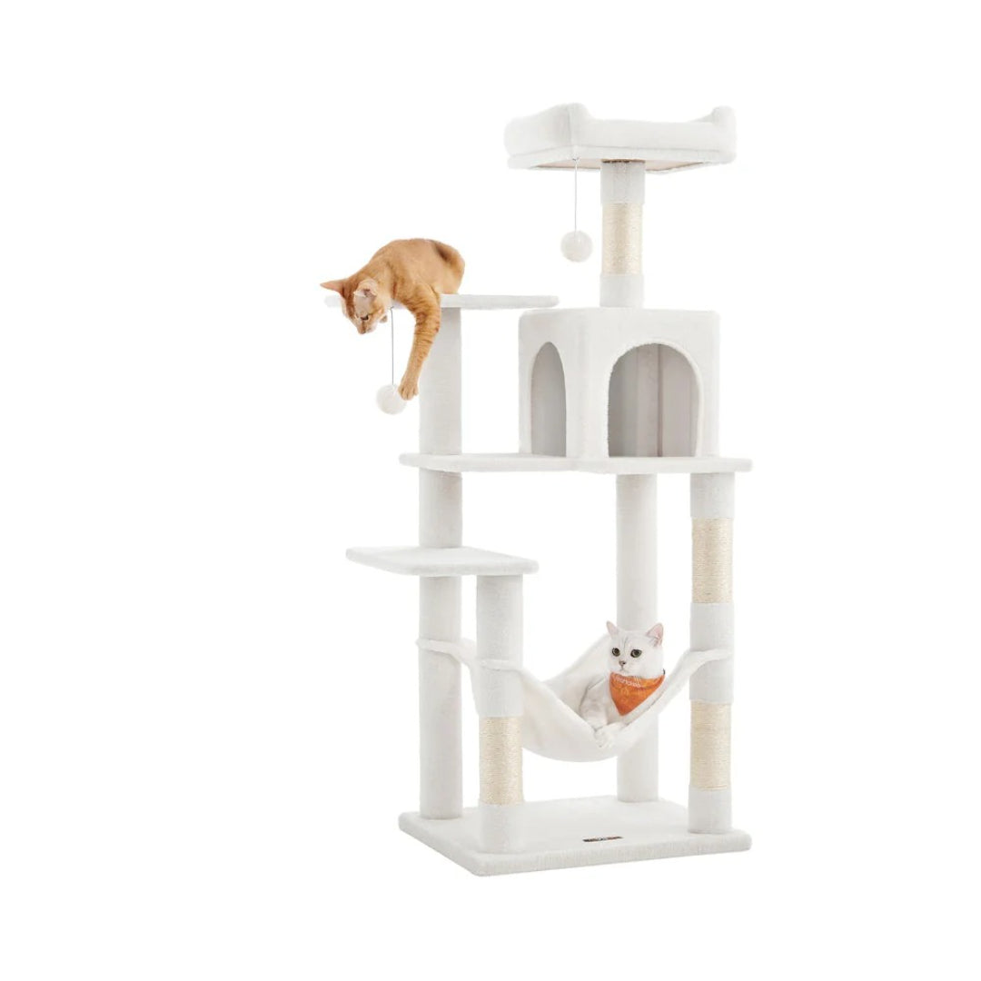 Cat Tower 56.3in Tall Multi Level Cat Tree With Hammock