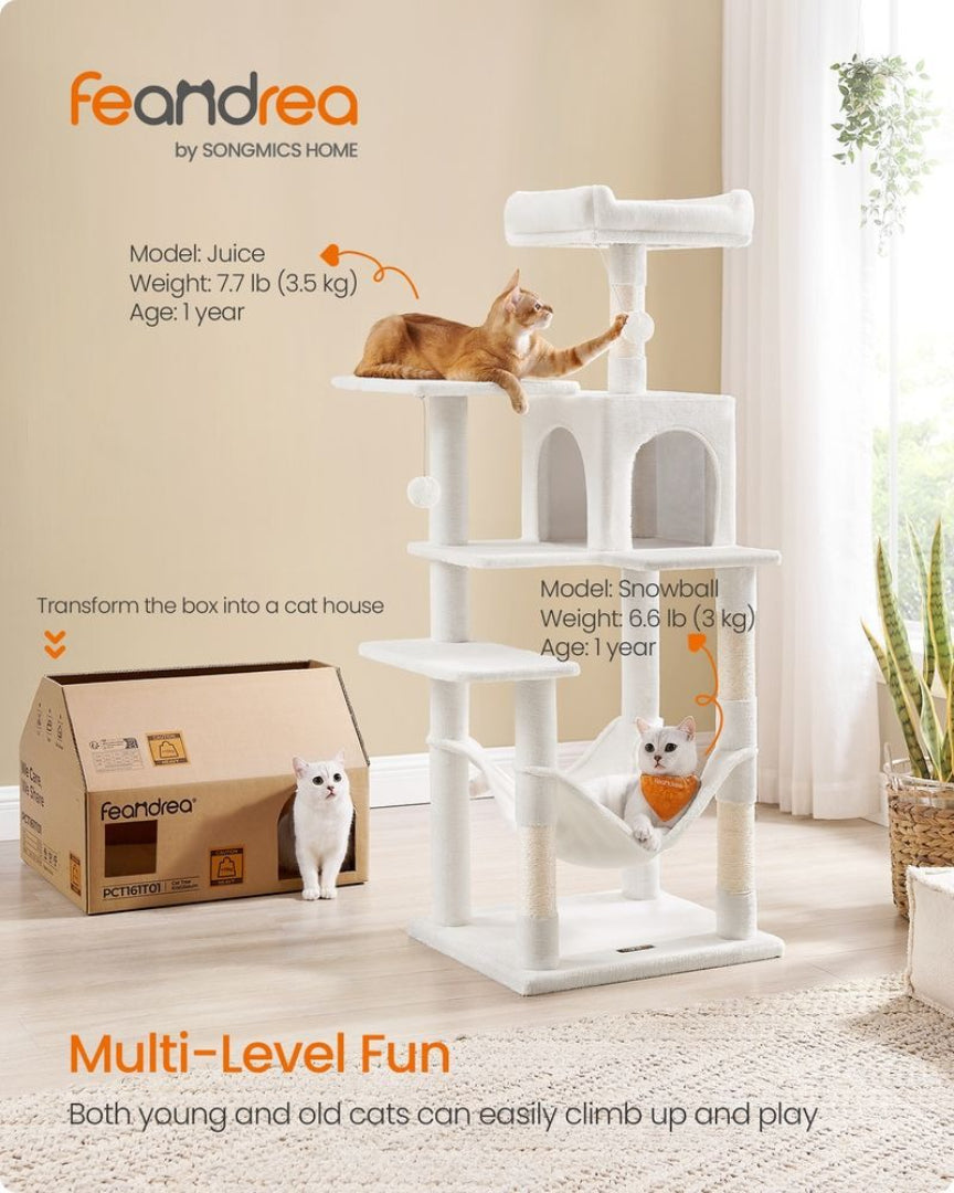 Cat Tower 56.3in Tall Multi Level Cat Tree With Hammock