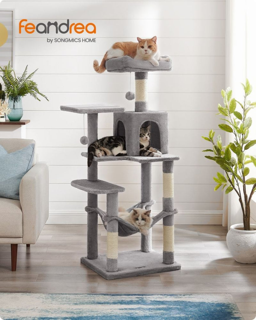 Cat Tower 56.3in Tall Multi Level Cat Tree With Hammock