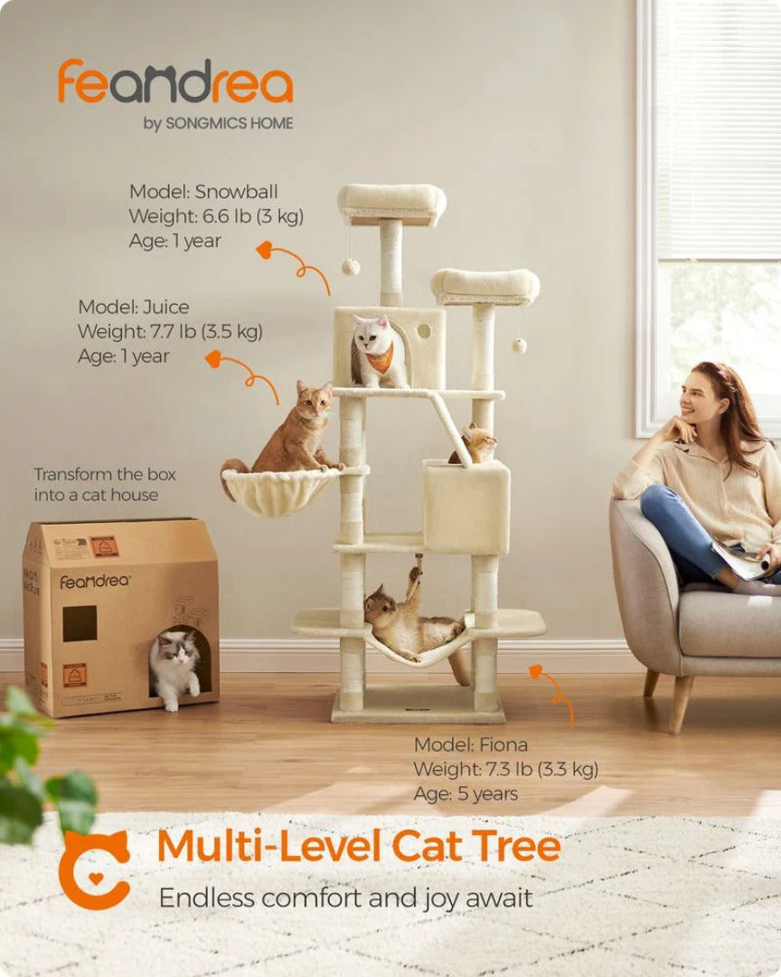 Cat Tree 66.1in Multi Level Cat Tower With Perches Caves Hammock