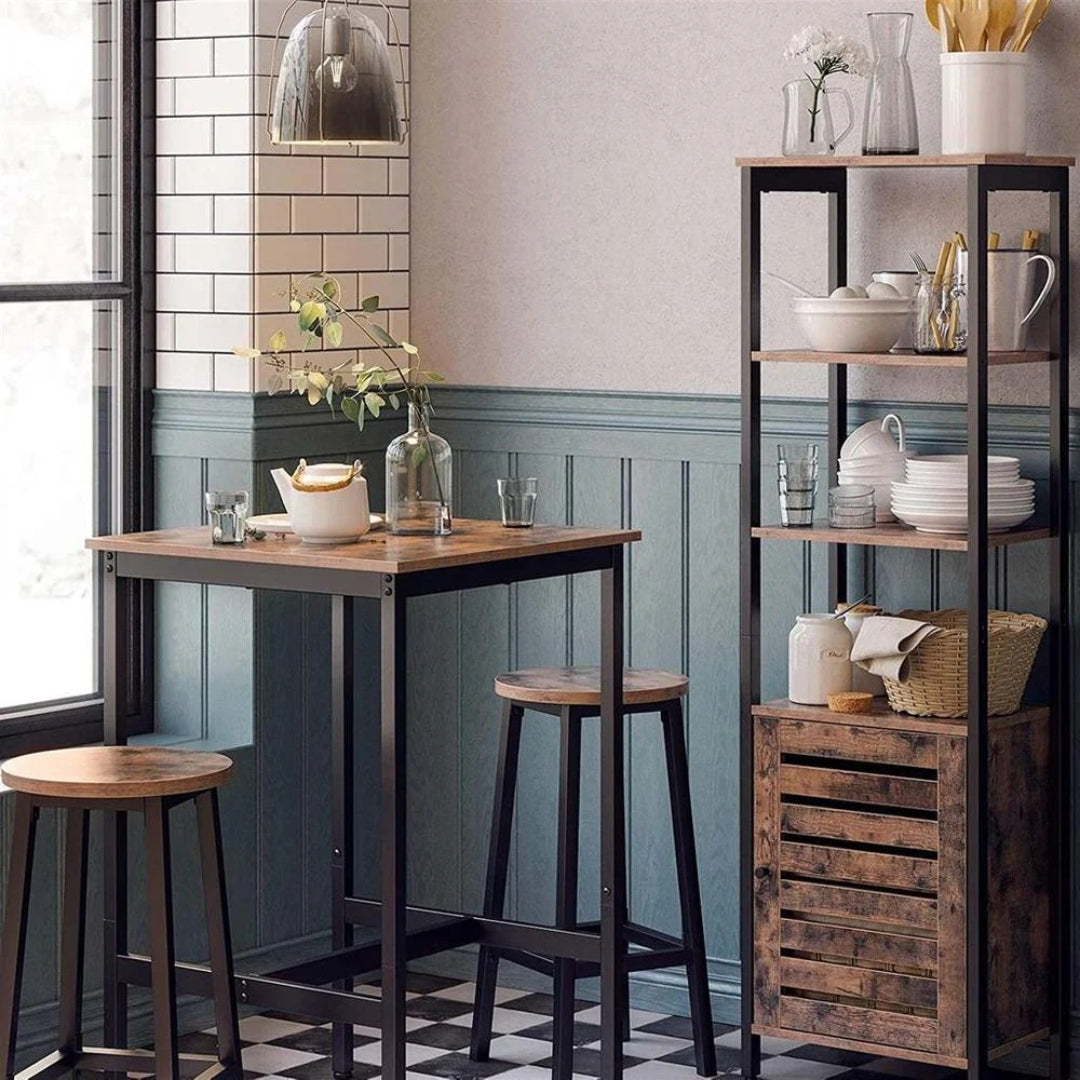 High Top Bar Table, Industrial Square Pub Table with Steel Frame