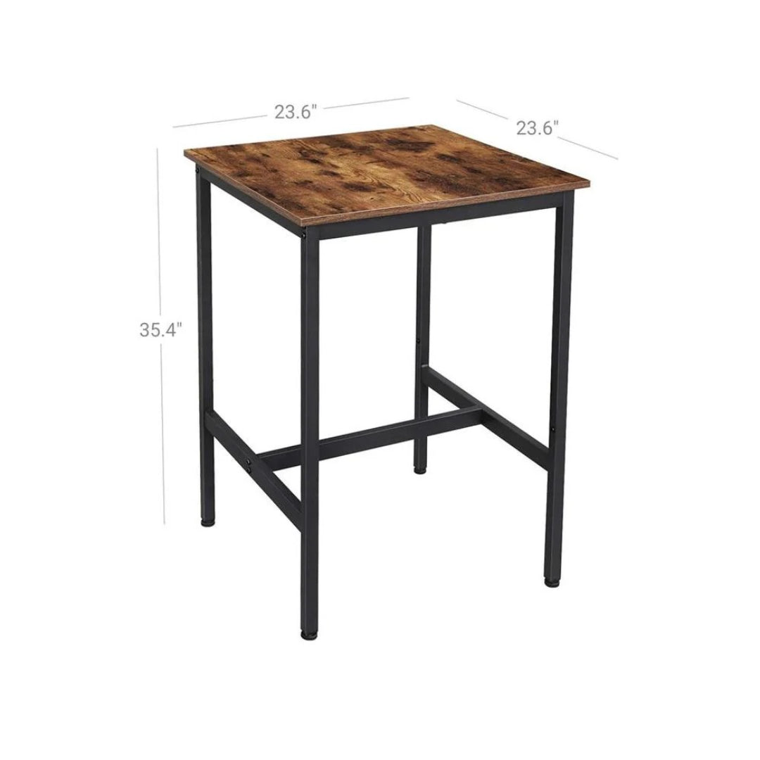 High Top Bar Table, Industrial Square Pub Table with Steel Frame