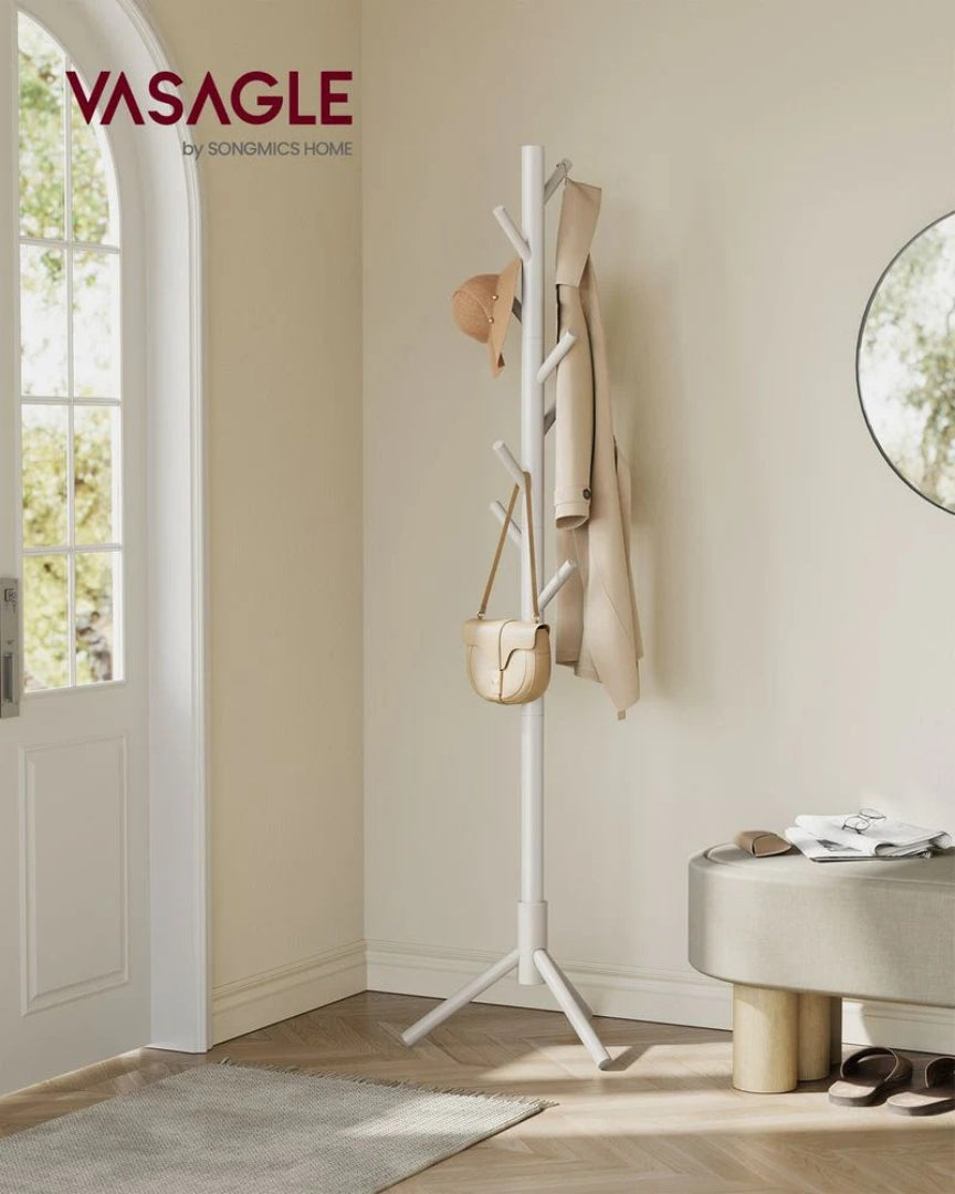 Solid Wood Coat Rack With 8 Hooks, 68.9 Inch Freestanding Stand