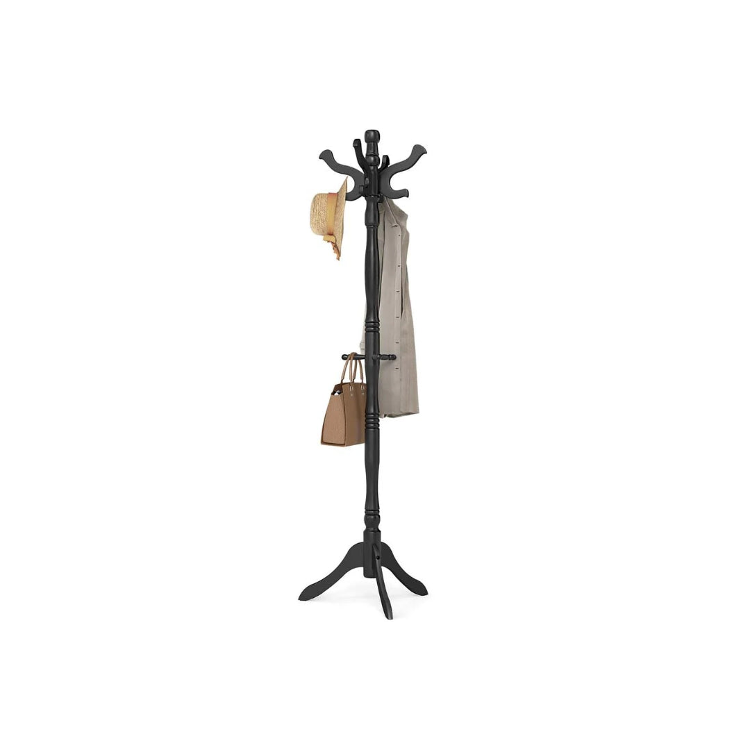 Freestanding Coat Rack With 11 Hooks, Solid Wood Stand