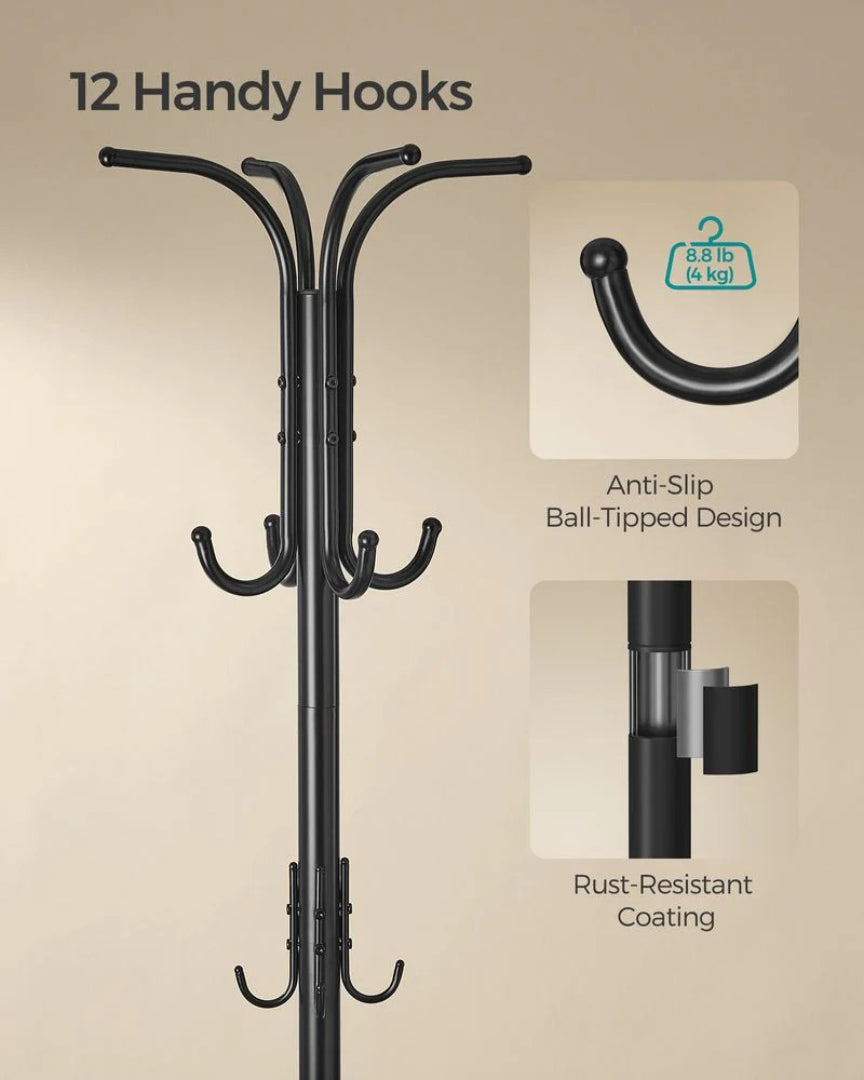 Freestanding Coat Rack With Umbrella Holder & 12 Hooks