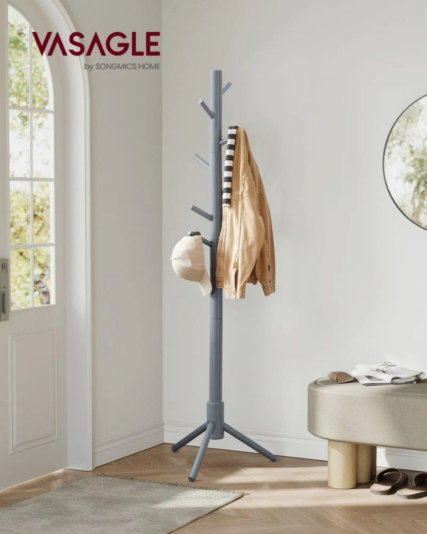 Solid Wood Coat Rack With 8 Hooks, 68.9 Inch Freestanding Stand