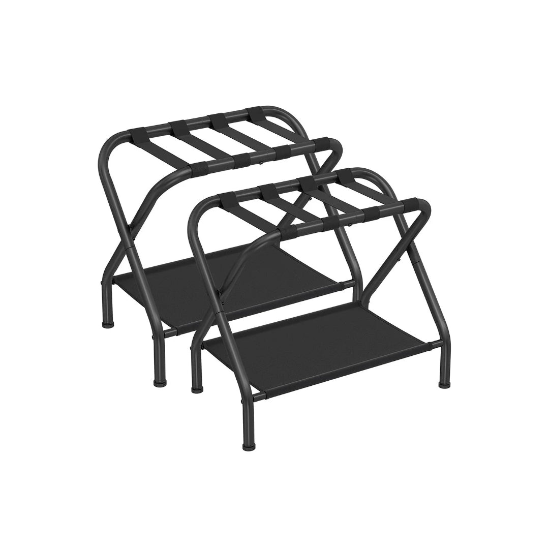 Folding Luggage Rack With Shelf Steel Suitcase Stand