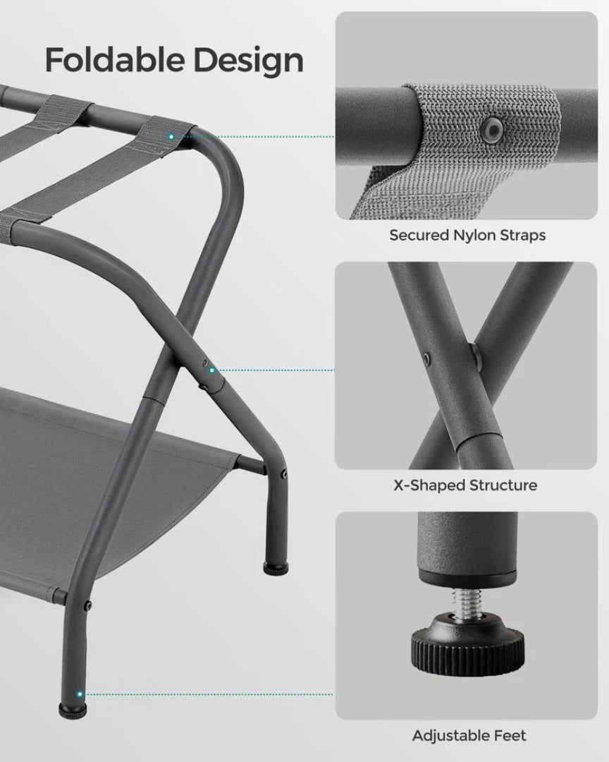 Folding Luggage Rack With Shelf Steel Suitcase Stand