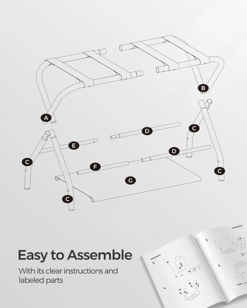 Folding Luggage Rack With Shelf Steel Suitcase Stand