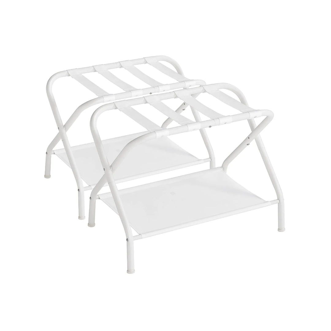 Folding Luggage Rack With Shelf Steel Suitcase Stand
