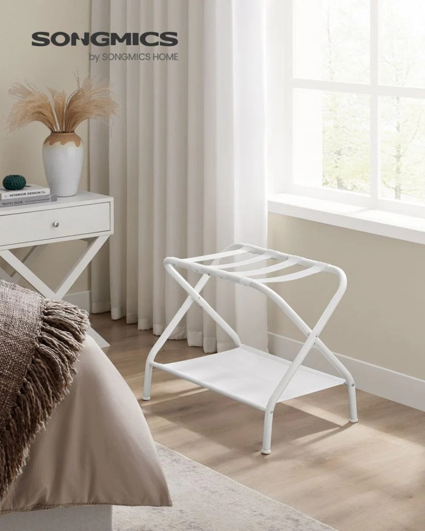 Folding Luggage Rack With Shelf Steel Suitcase Stand