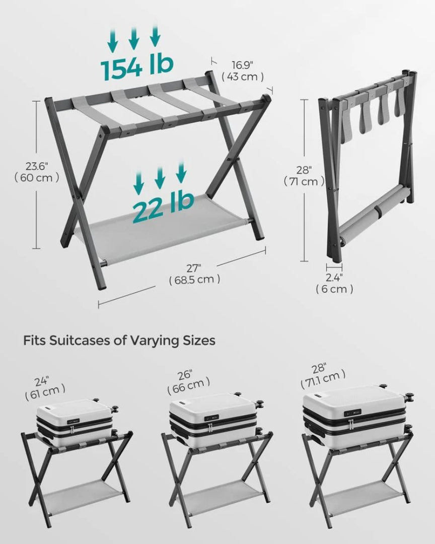 Folding Luggage Rack With Shelf Steel Suitcase Stand