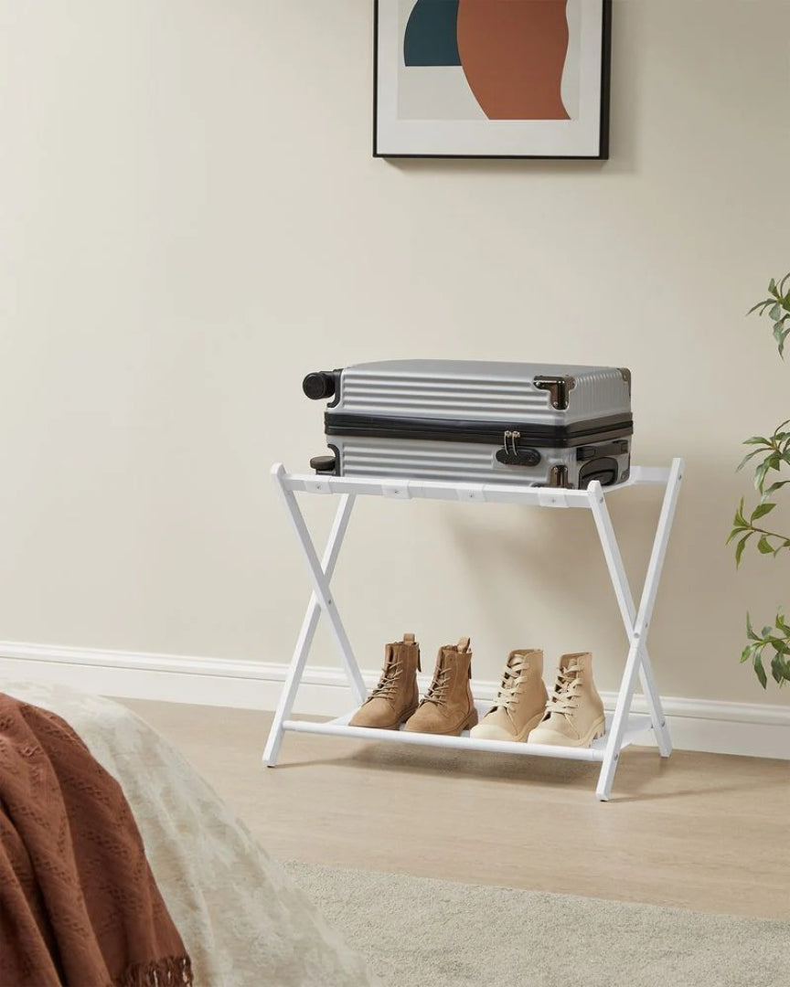 Folding Luggage Rack With Shelf Steel Suitcase Stand