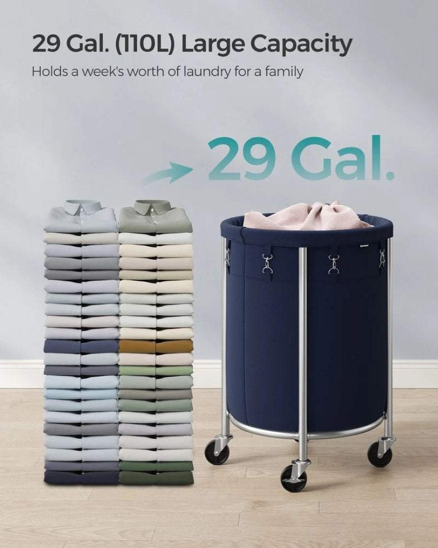 Laundry Basket With Wheels 29 Gallon Removable Bag 28in High