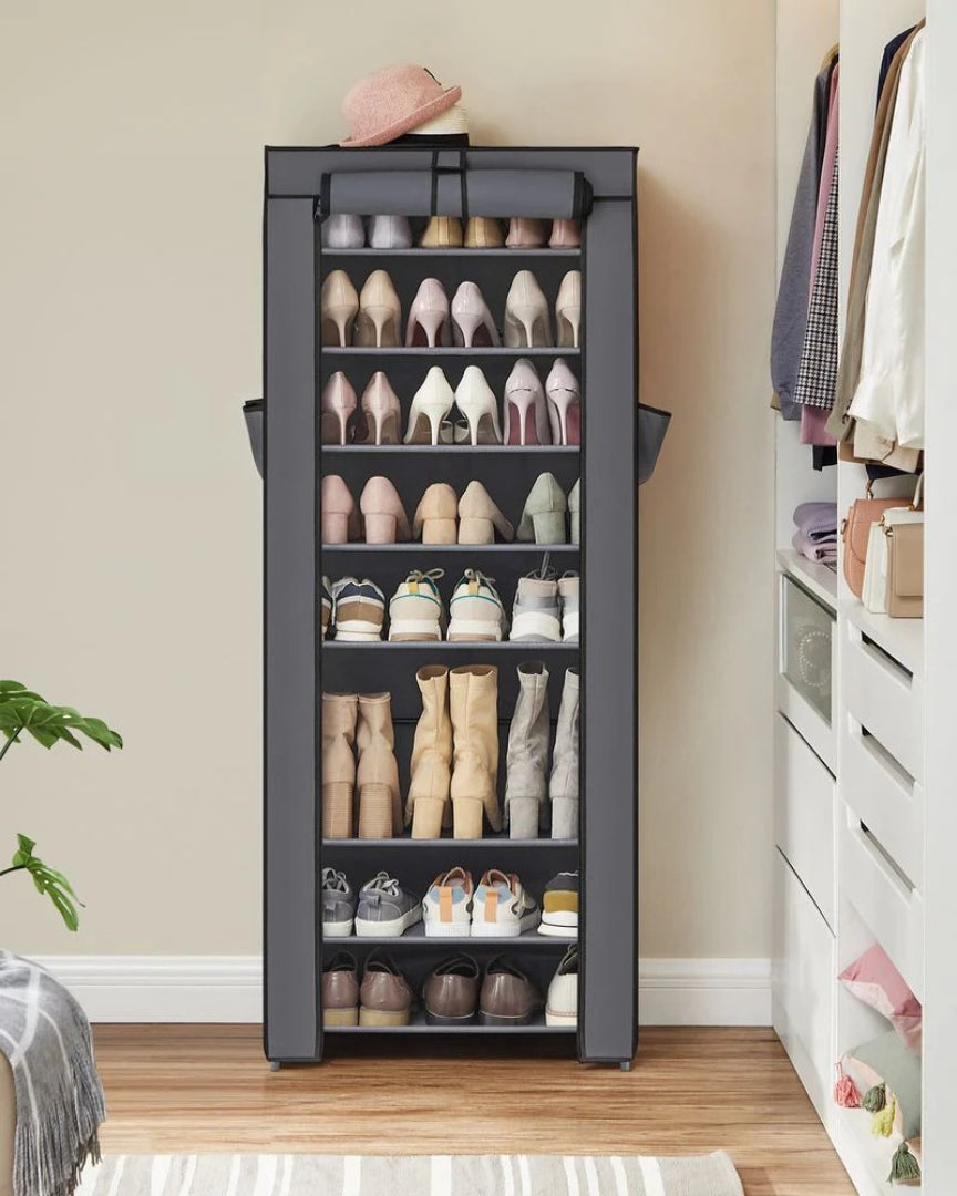 9 Tier Shoe Rack With Cover, 34.6/22.8 Inch Wide Storage Organizer