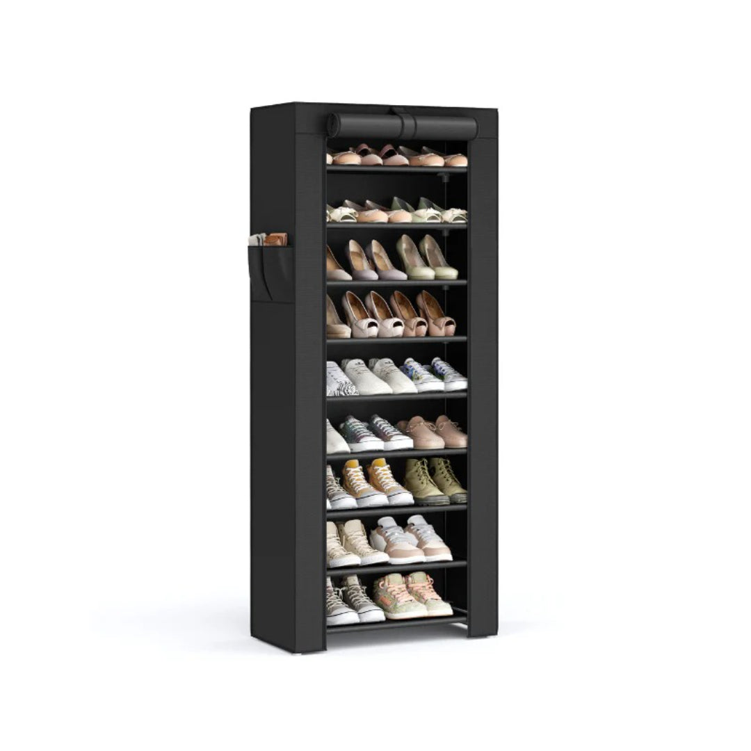 9 Tier Shoe Rack With Cover, 34.6/22.8 Inch Wide Storage Organizer
