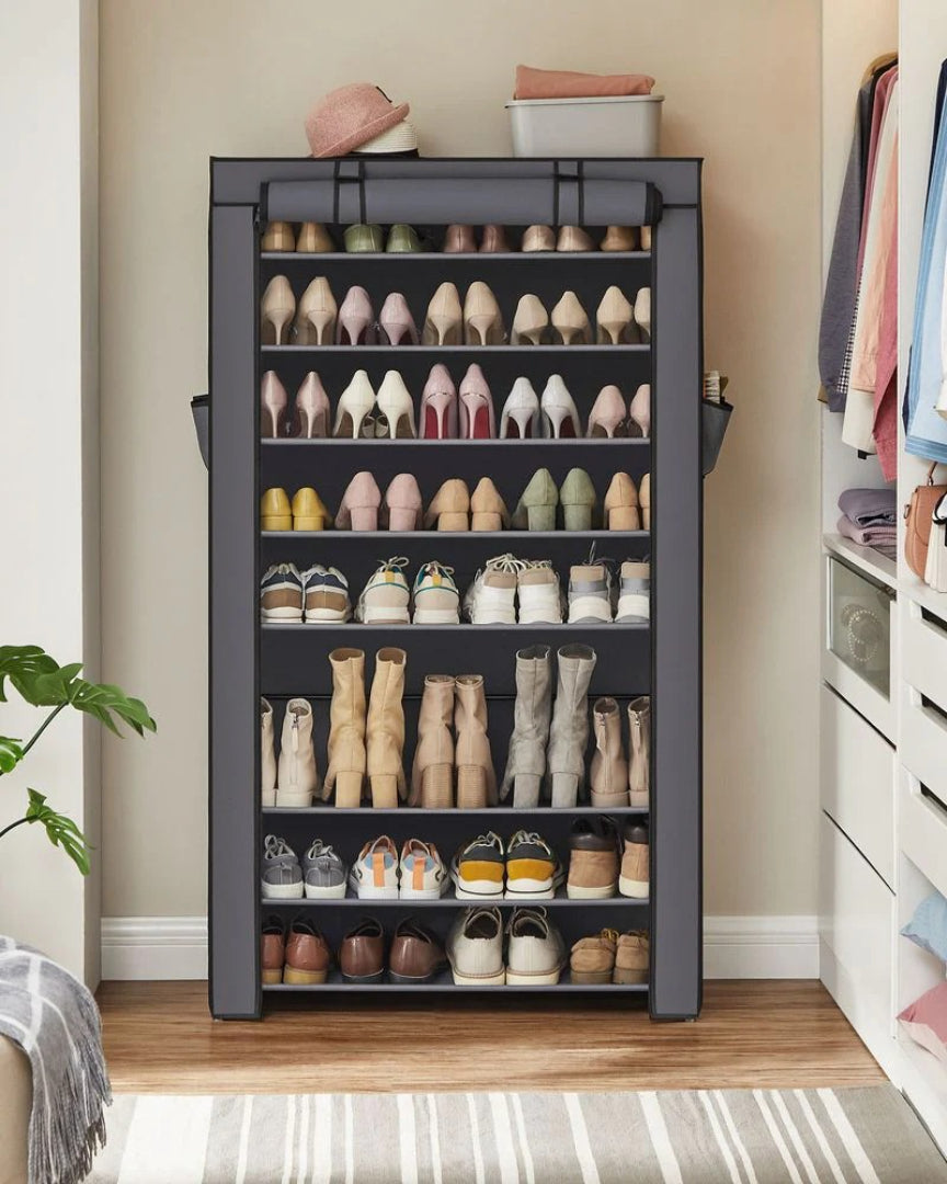 9 Tier Shoe Rack With Cover, 34.6/22.8 Inch Wide Storage Organizer