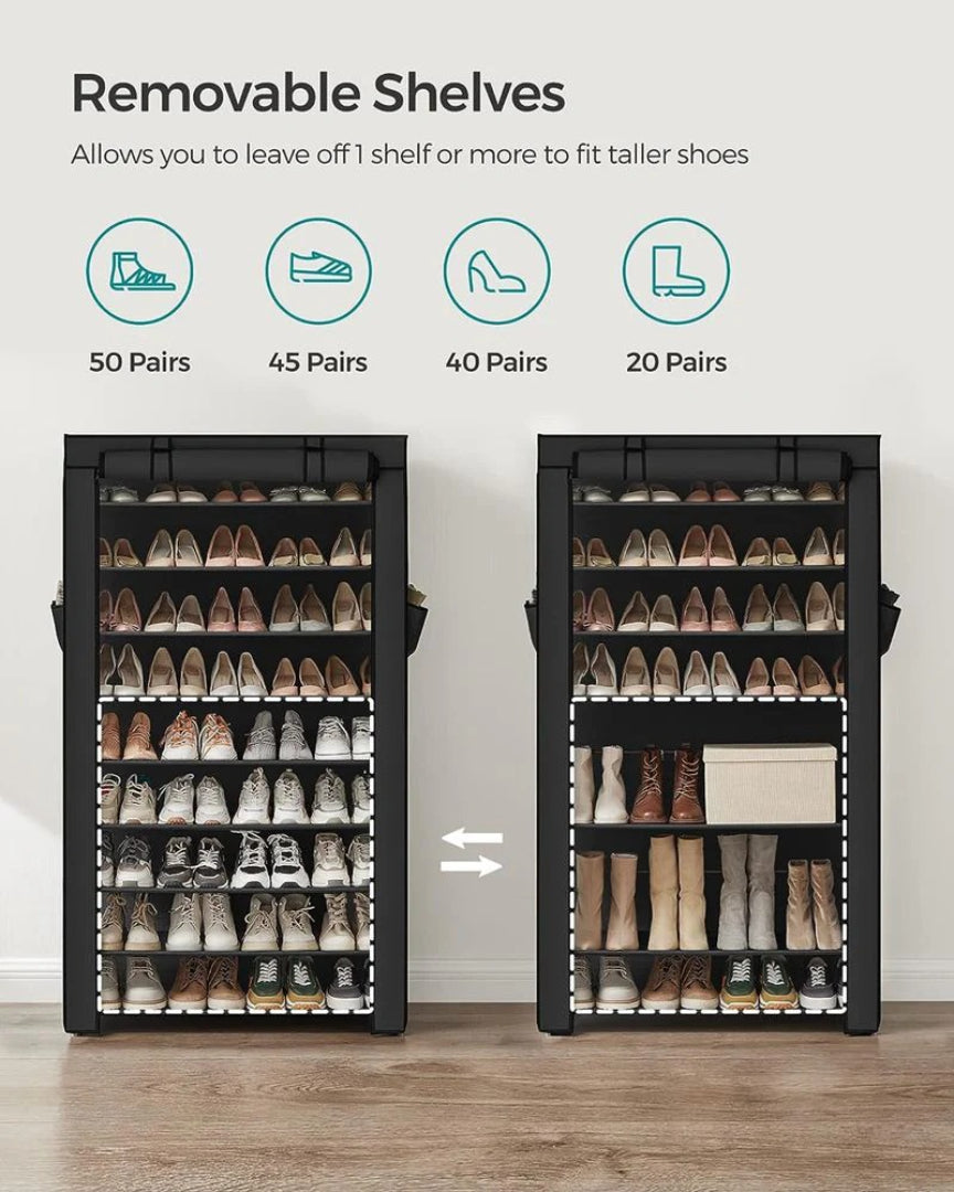 9 Tier Shoe Rack With Cover, 34.6/22.8 Inch Wide Storage Organizer