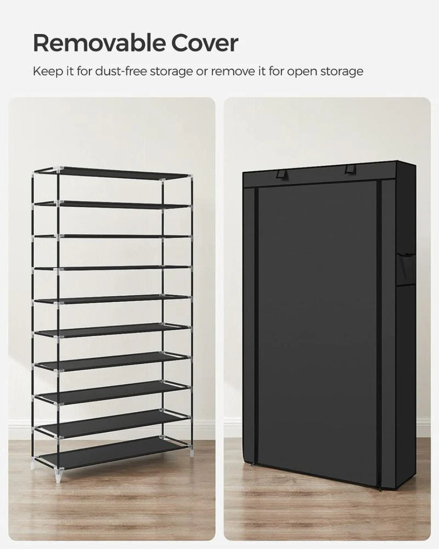 9 Tier Shoe Rack With Cover, 34.6/22.8 Inch Wide Storage Organizer
