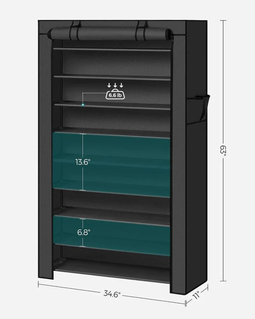 9 Tier Shoe Rack With Cover, 34.6/22.8 Inch Wide Storage Organizer