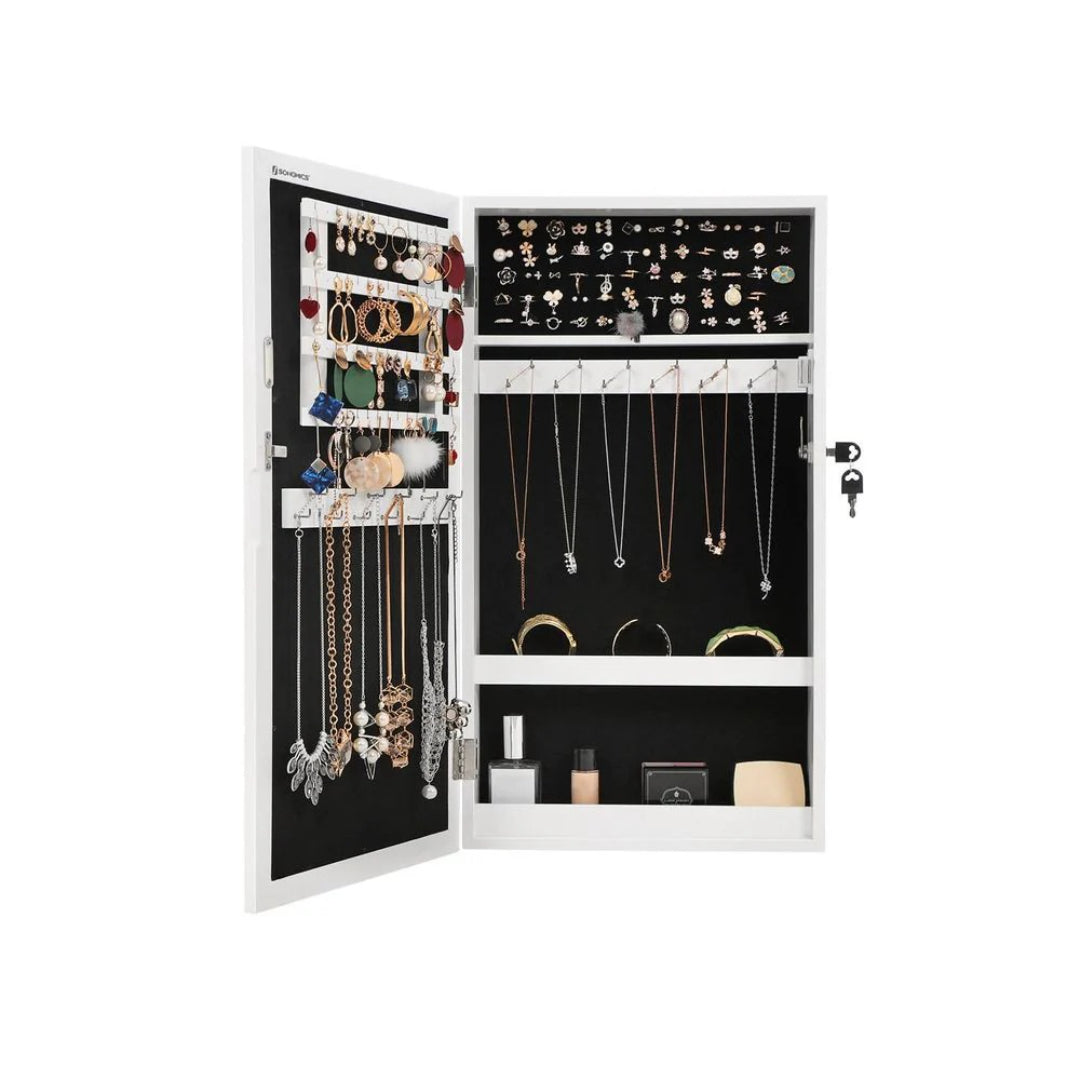Lockable Mirror Jewelry Cabinet Wall Mounted Organizer