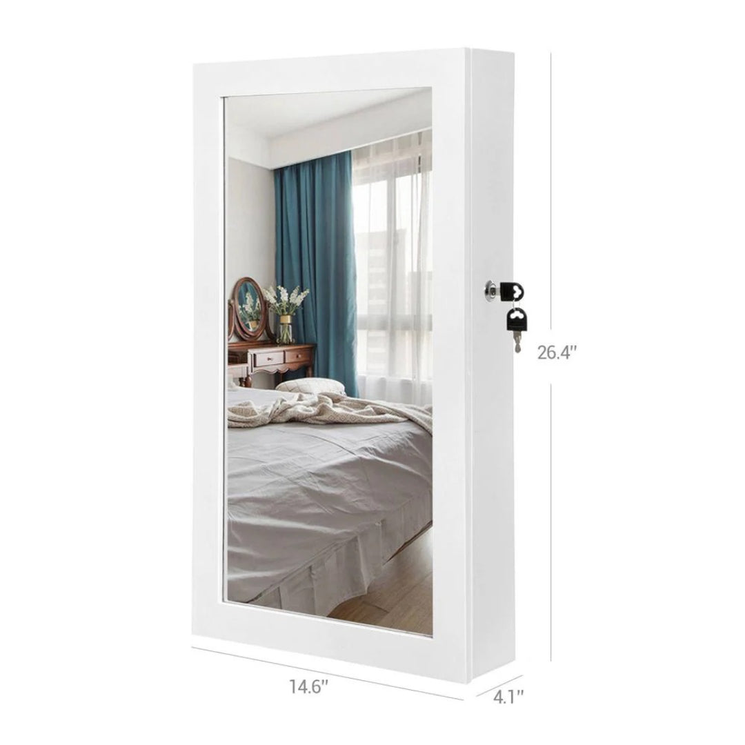 Lockable Mirror Jewelry Cabinet Wall Mounted Organizer