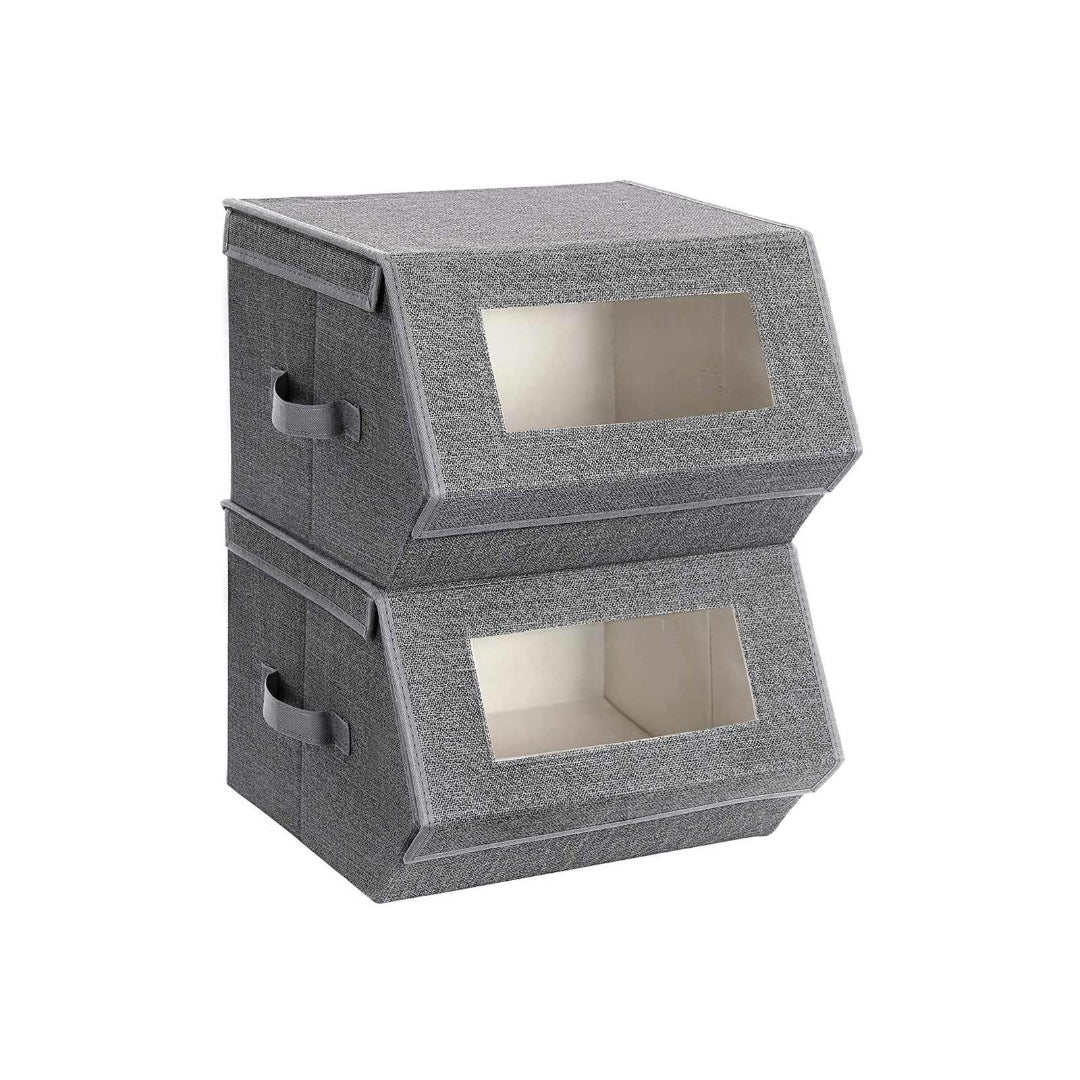 Stackable Storage Bins Set Of 2 Fabric Boxes With Lids