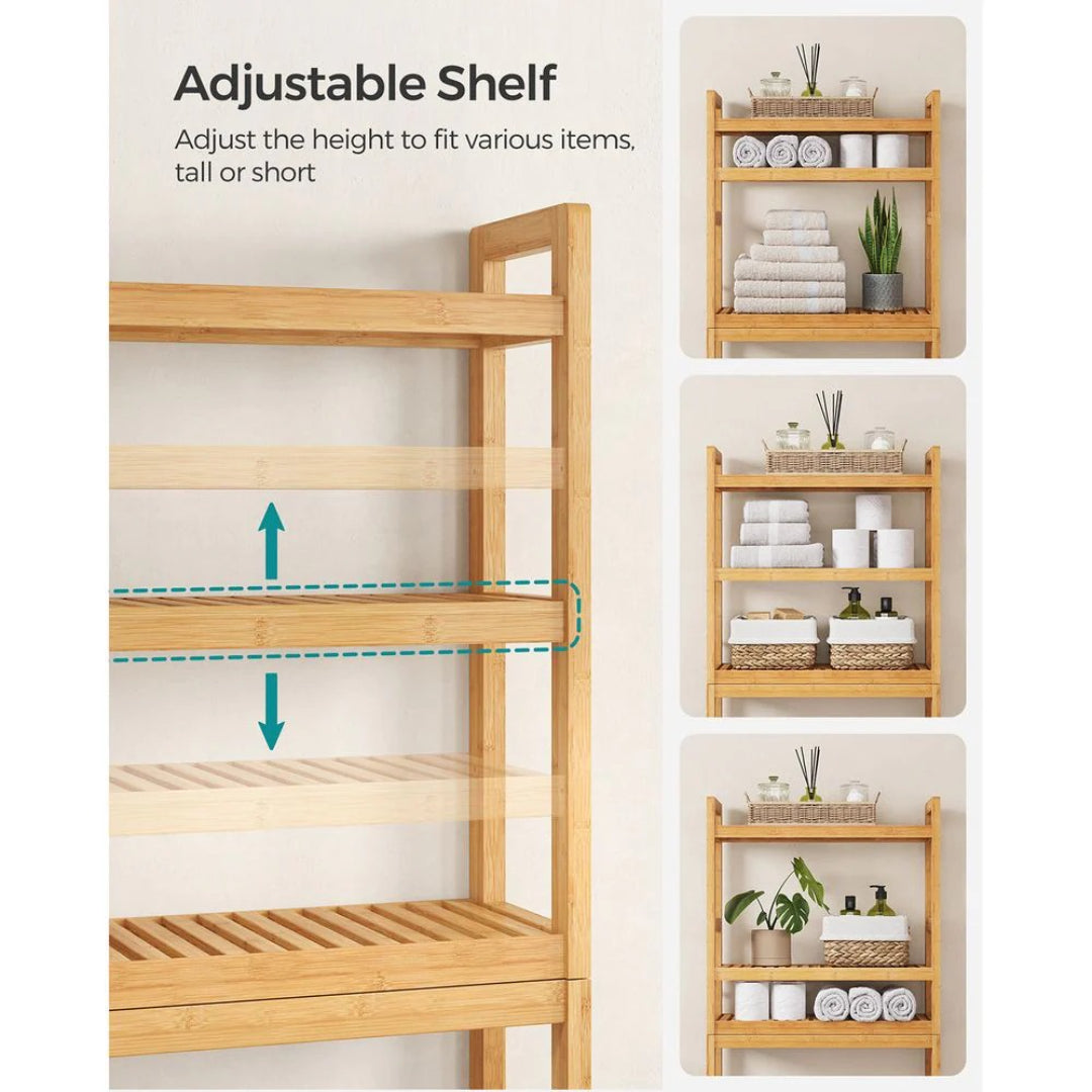 Over Toilet Bathroom Organizer 3-Tier Bamboo Shelf 66.9in High