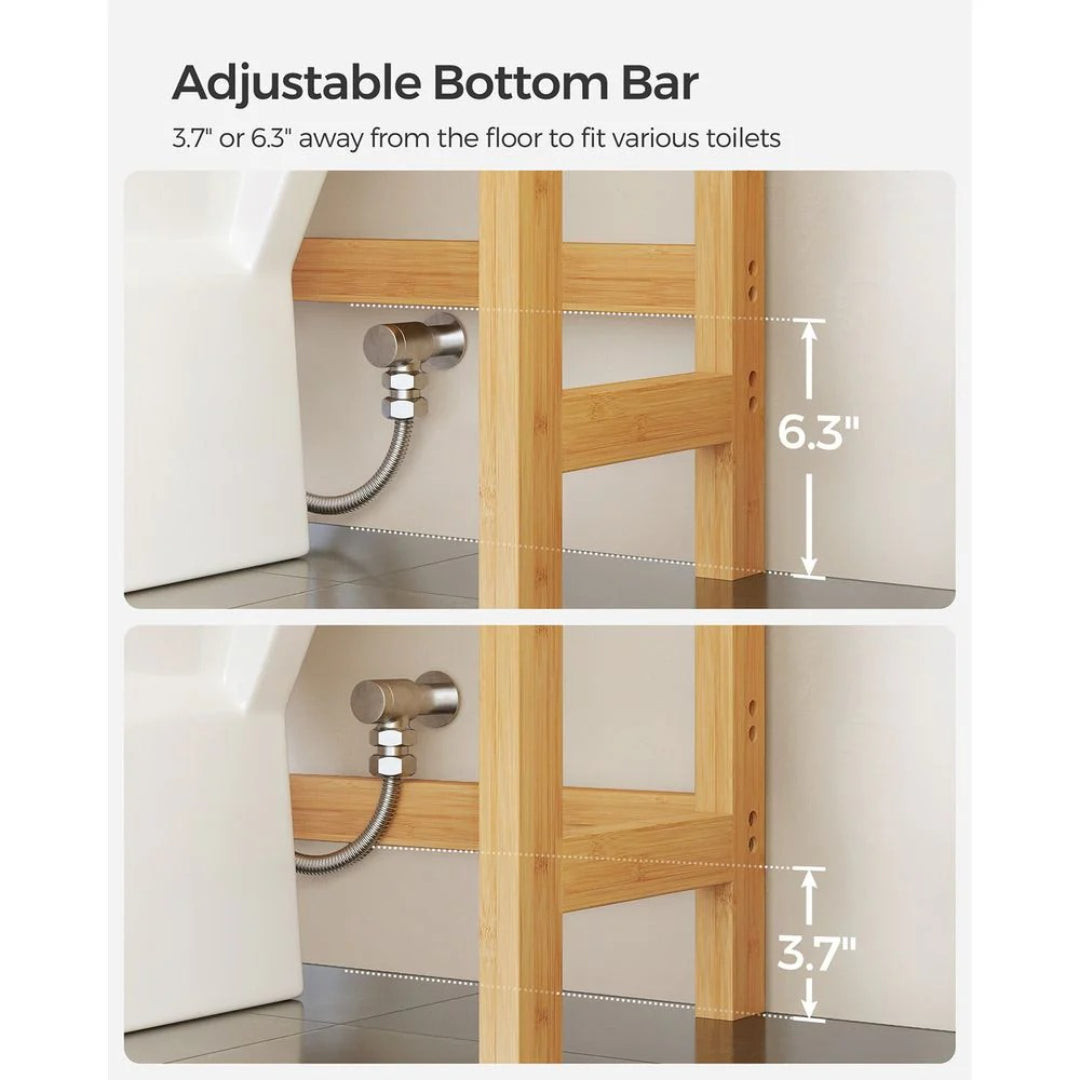 Over Toilet Bathroom Organizer 3-Tier Bamboo Shelf 66.9in High