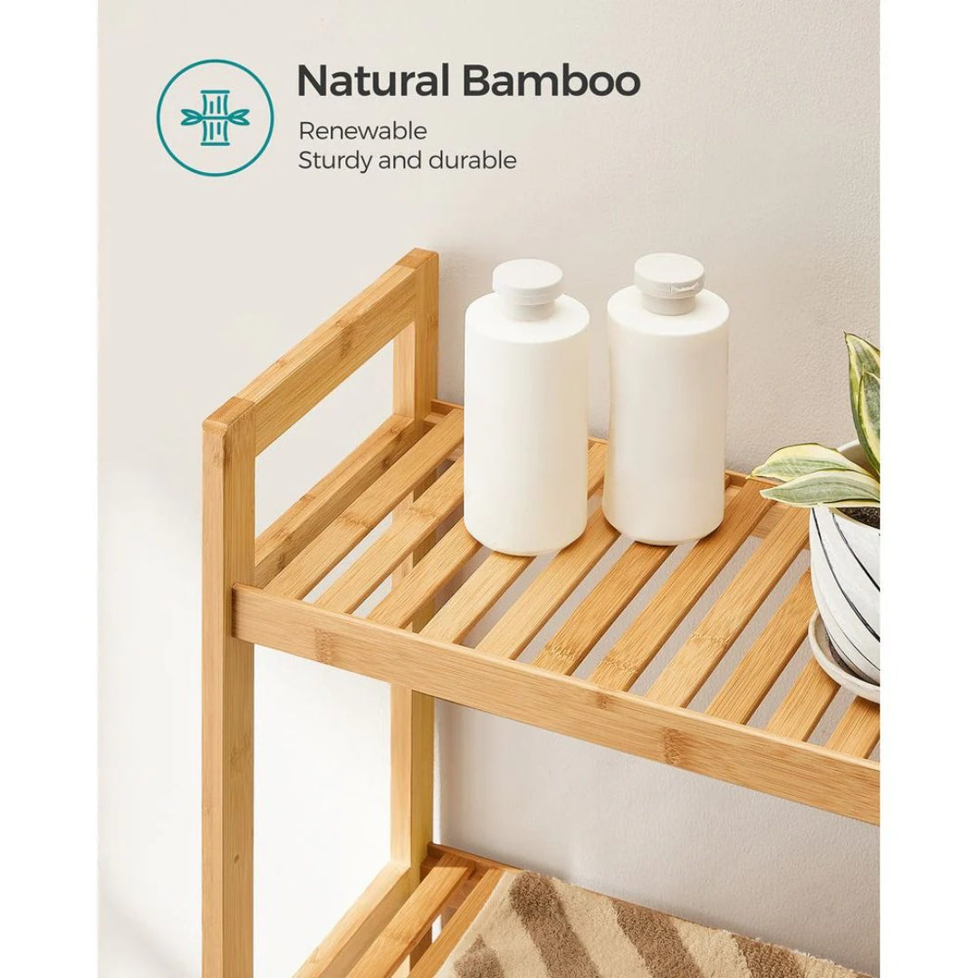 Over Toilet Bathroom Organizer 3-Tier Bamboo Shelf 66.9in High